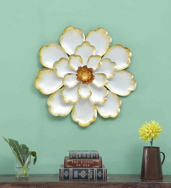 The FlokVista – Iron Shine White Flower Wall Art | Elegant Wall Hanging for Home & Office Décor